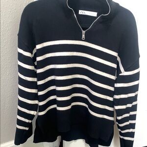 Zara Black and White Striped Sweater
